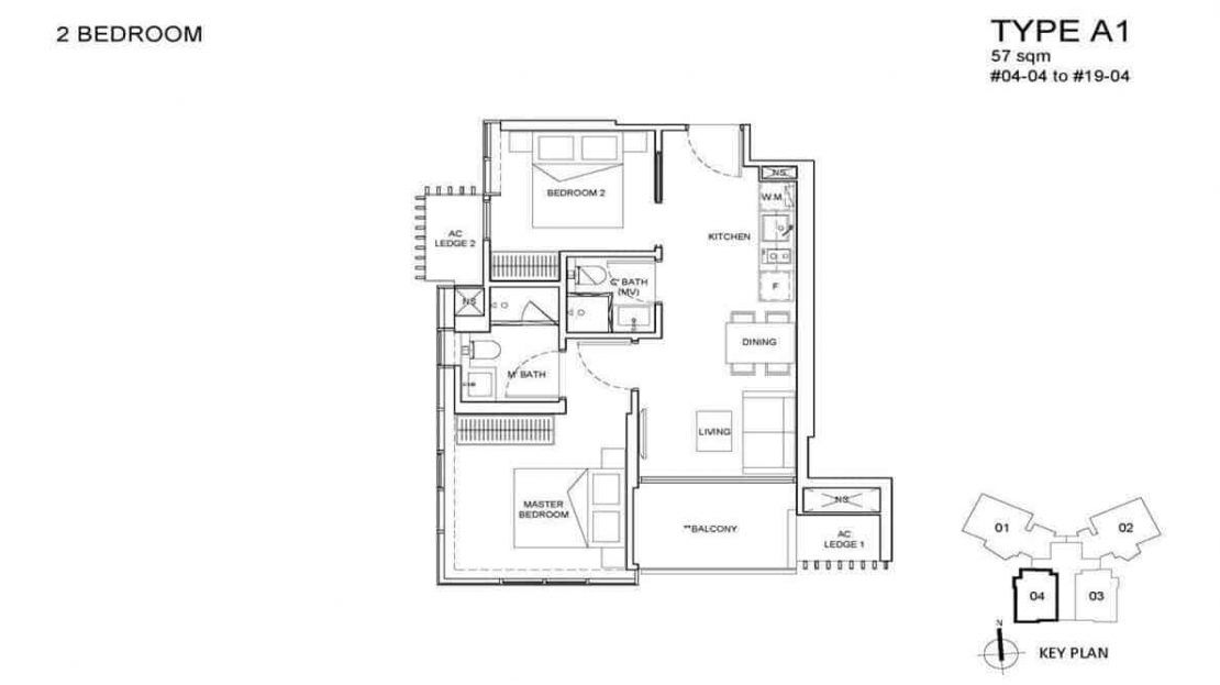 One Meyer - Floor Plan_2 Bedroom Type A1